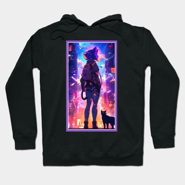 Anime Cute Cat Girl | Sci-Fi Manga Girl Anime Art Hoodie by AlNoah